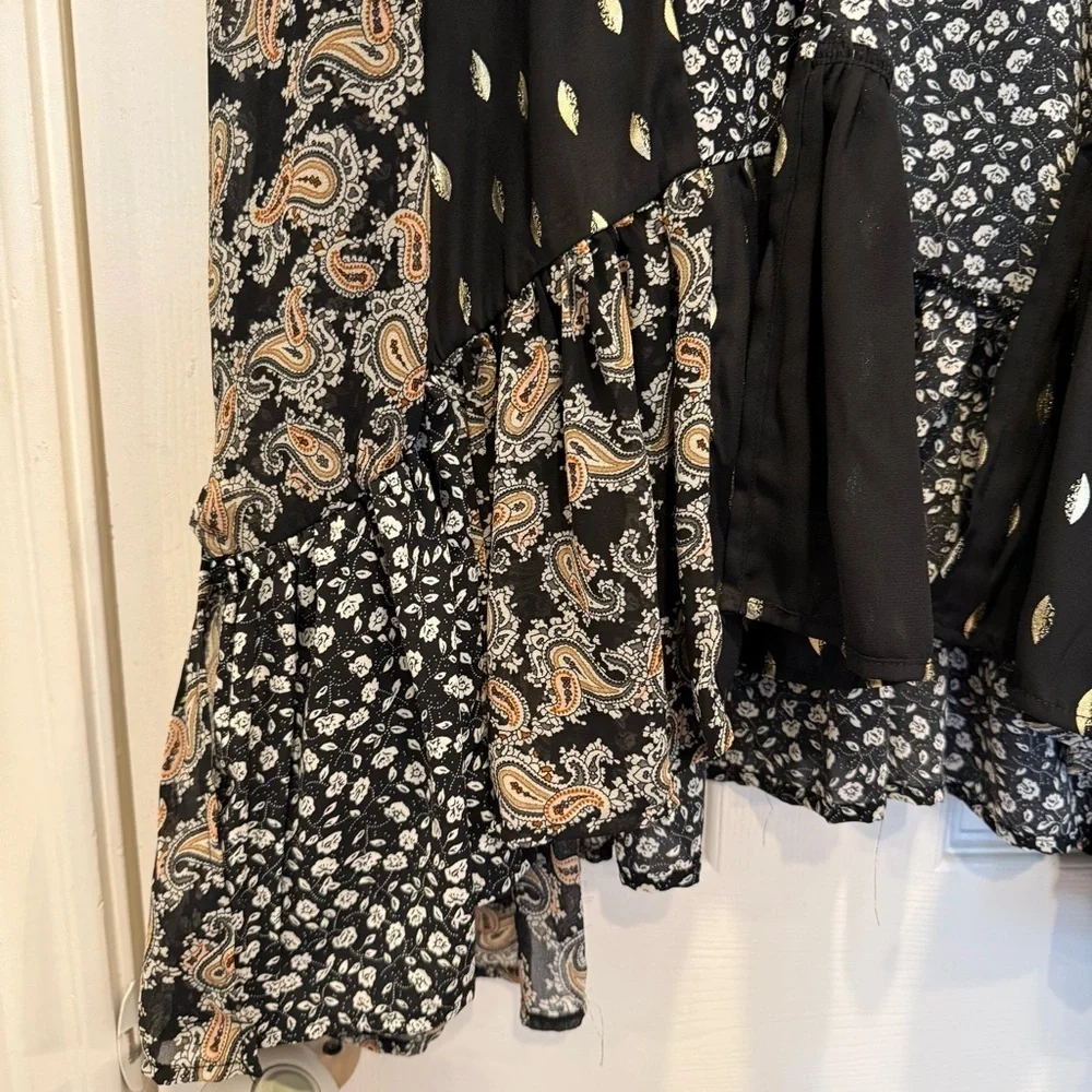 Umgee Kimono Duster Women’s S/M Black Gold Multi Media Ruffle Western Bohemian - Picture 5 of 10